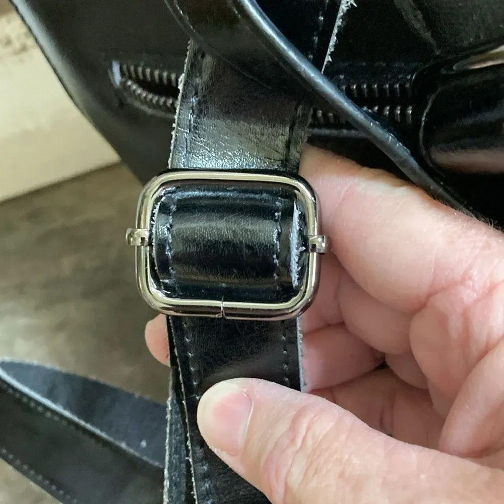 Heshe Black Leather Backpack Flap Closure‎ Classic Daypack Travel